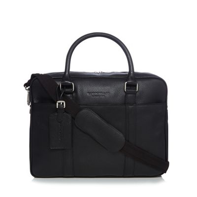 Designer black grained leather laptop bag